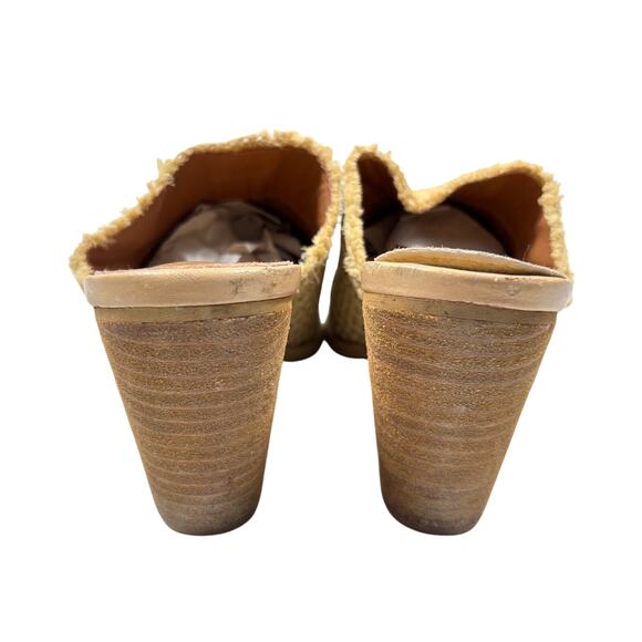 MiiM Mi.iM Raffia Woven Block Heel Mules Slides Sandals Khaki Tan 3.5" Boho 8.5 - Picture 5 of 6